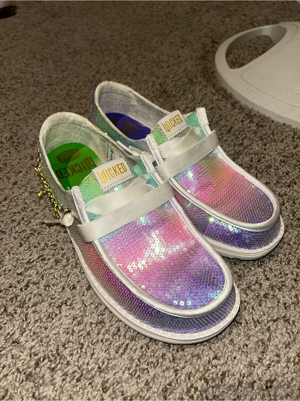 Wicked womens green/pink Iridescent Sequin Slip-On Shoes